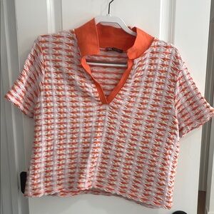 Zara Orange and White Women's Top